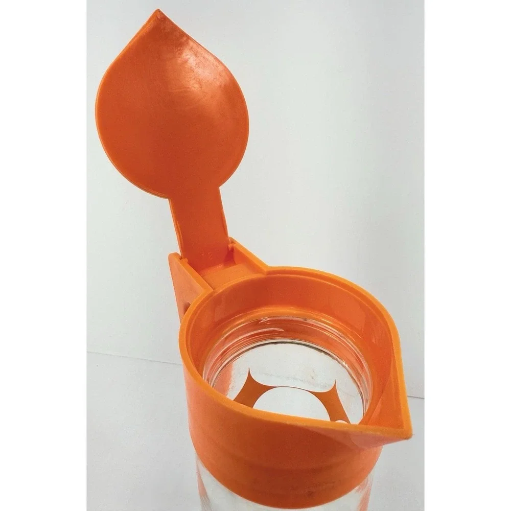Vintage 1971 Anchor Hocking Orange Starburst‎ Glass Pitcher 1 Qt MCM USA L4027